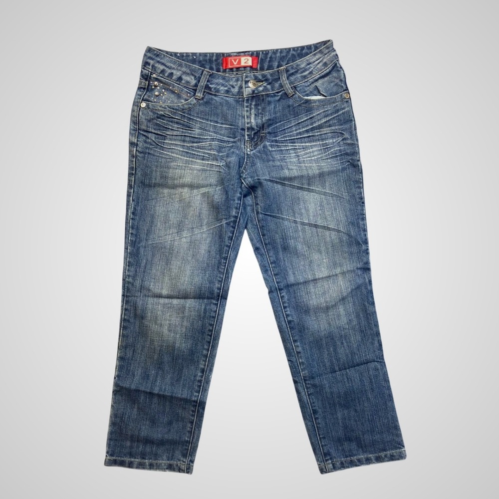 V2 Straight Leg Jeans Womens 27 Blue Excellent Rhinestone Studded High‎ Rise Y2K